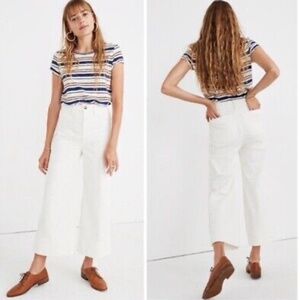 Madewell Petite Emmett Wide Leg Cropped Corduroy Pants in White